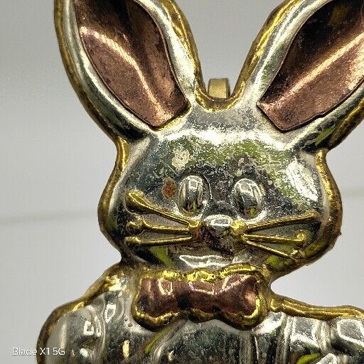 Vintage Silver Copper Gold Tone Large Easter Bunny Rabbit Brooch Pendant Pin