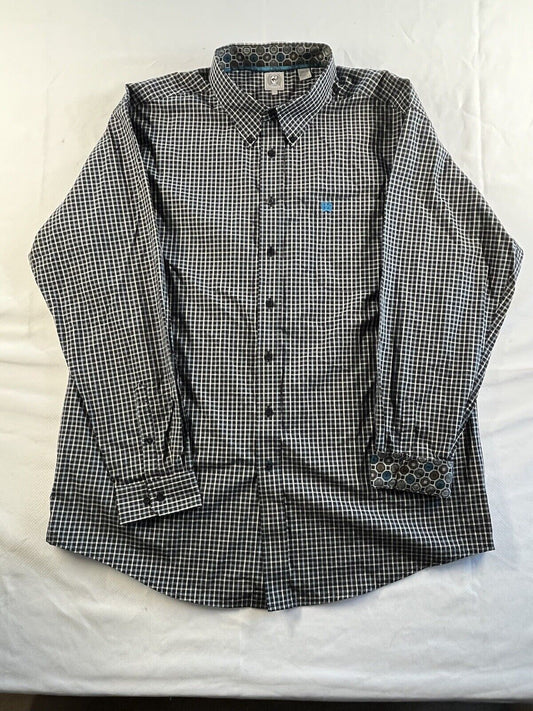 Cinch Button Down Collar Shirt Men's XXL Long Sleeve Cotton Plaid Pocket Logo