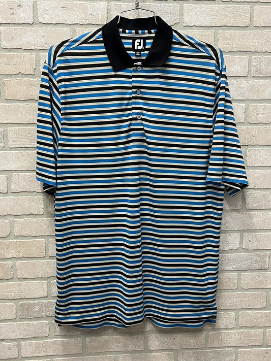 FootJoy Shirt Medium Blue Striped Polo Golf Short Sleeve L Tall