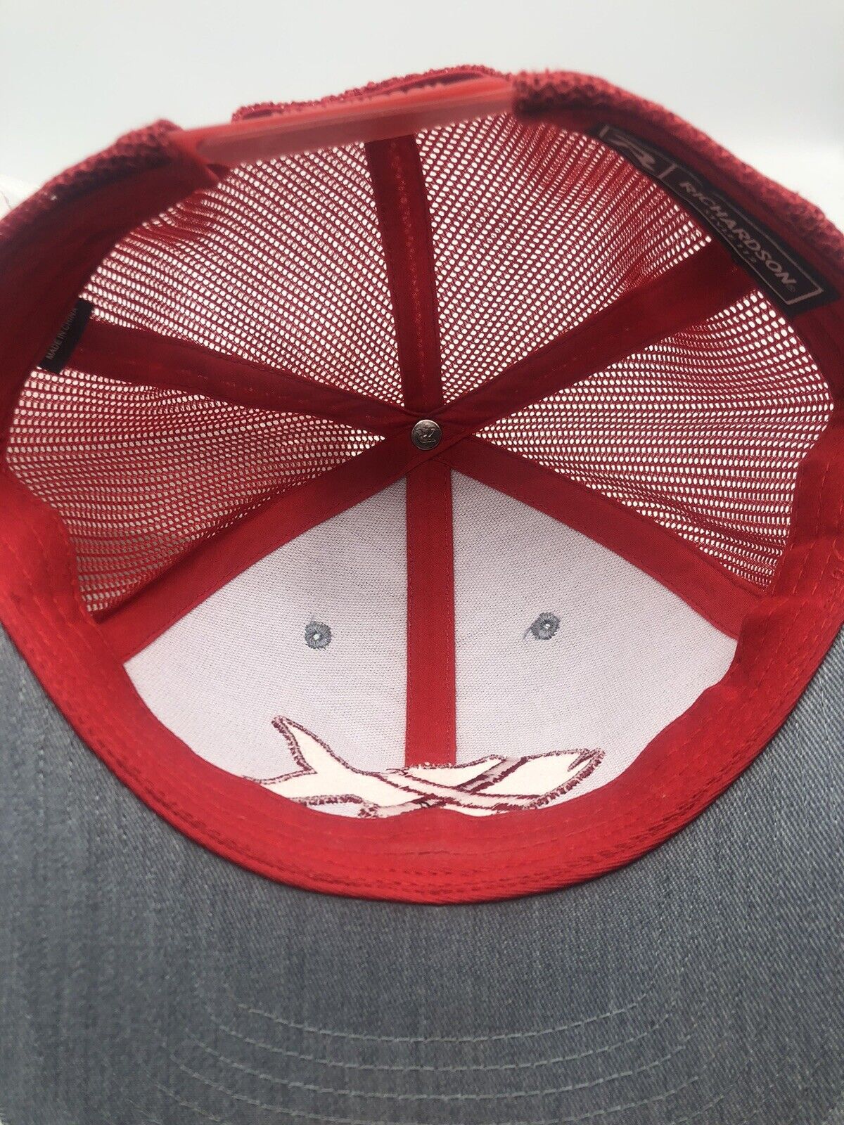 Fishing ￼logo snapback netted  Truckers hat fishing hat red and gray by Richard