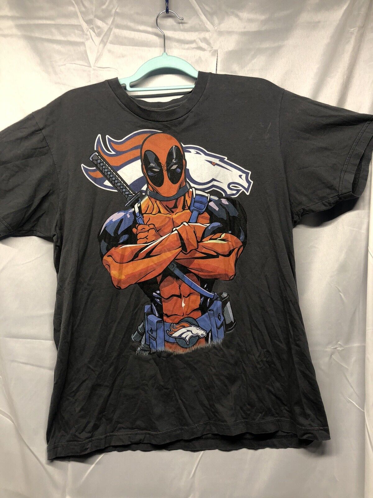 Deadpool Broncos Football American apparel Grey XL T-shirt Made In America