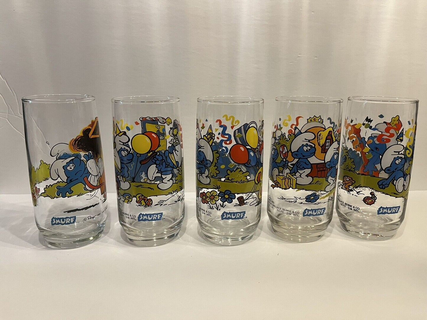 Vintage Hardee's Peyo Smurf Glasses 1982/1983 Wallace Berry Lot Of 5