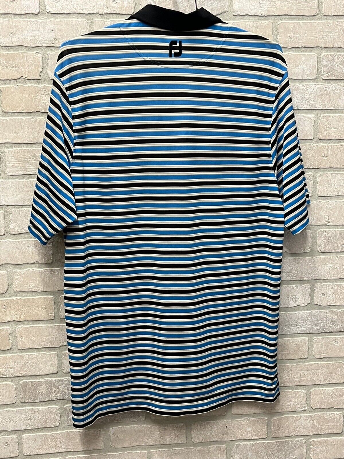 FootJoy Shirt Medium Blue Striped Polo Golf Short Sleeve L Tall