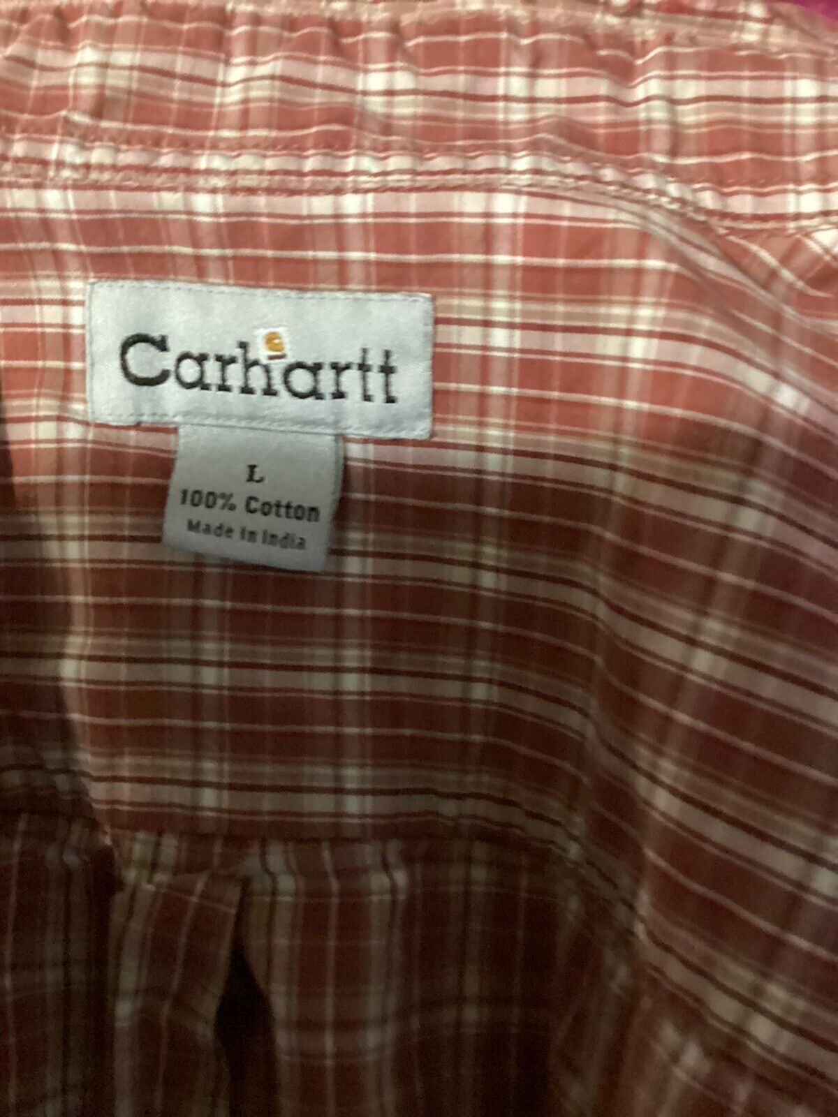 Carhartt Men Short Sleeve Button Down Shirt Top Size Large Plaid Cotton ￼Casual