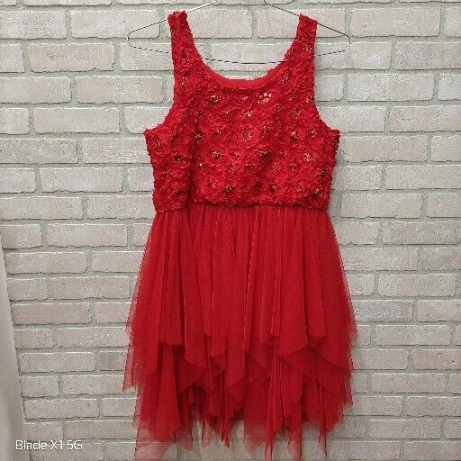 JUSTICE Red Floral Sequin Tulle Midi Sleeveless Dress Size 20 Plus