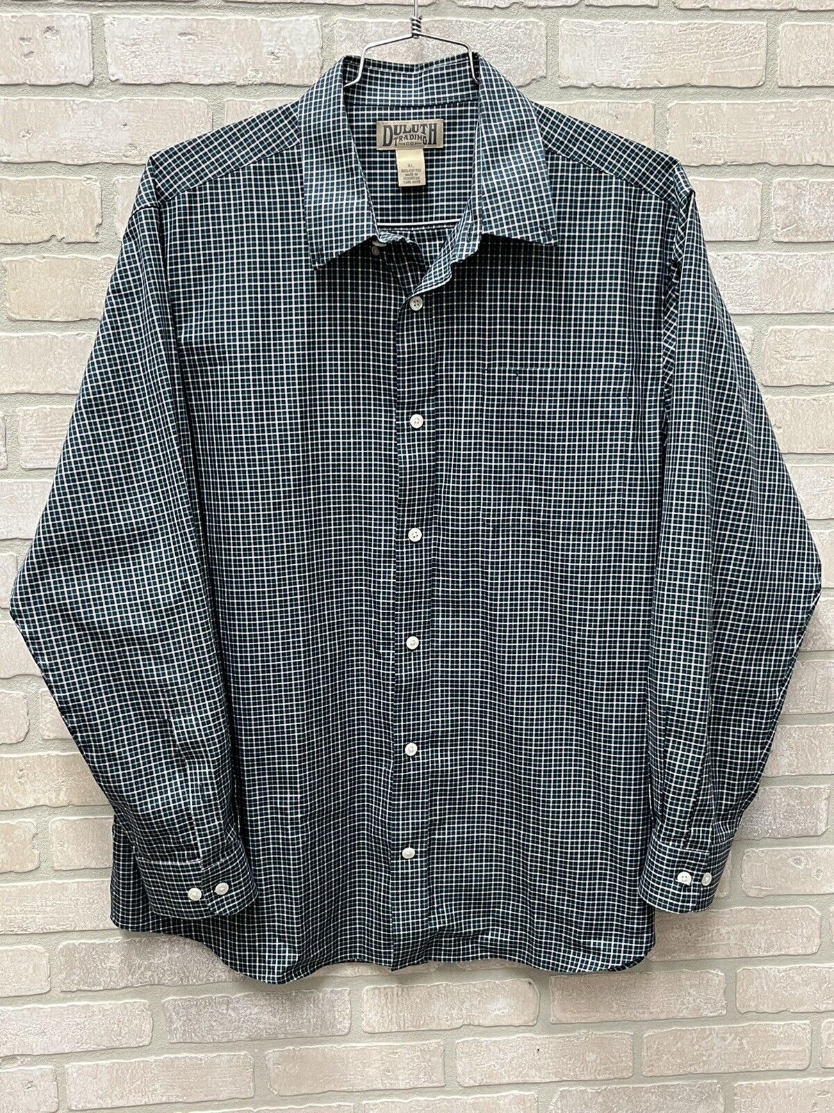 Duluth Trading Co Button Down Shirt ￼Long Sleeve Mens Green XL Graft Check Plaid