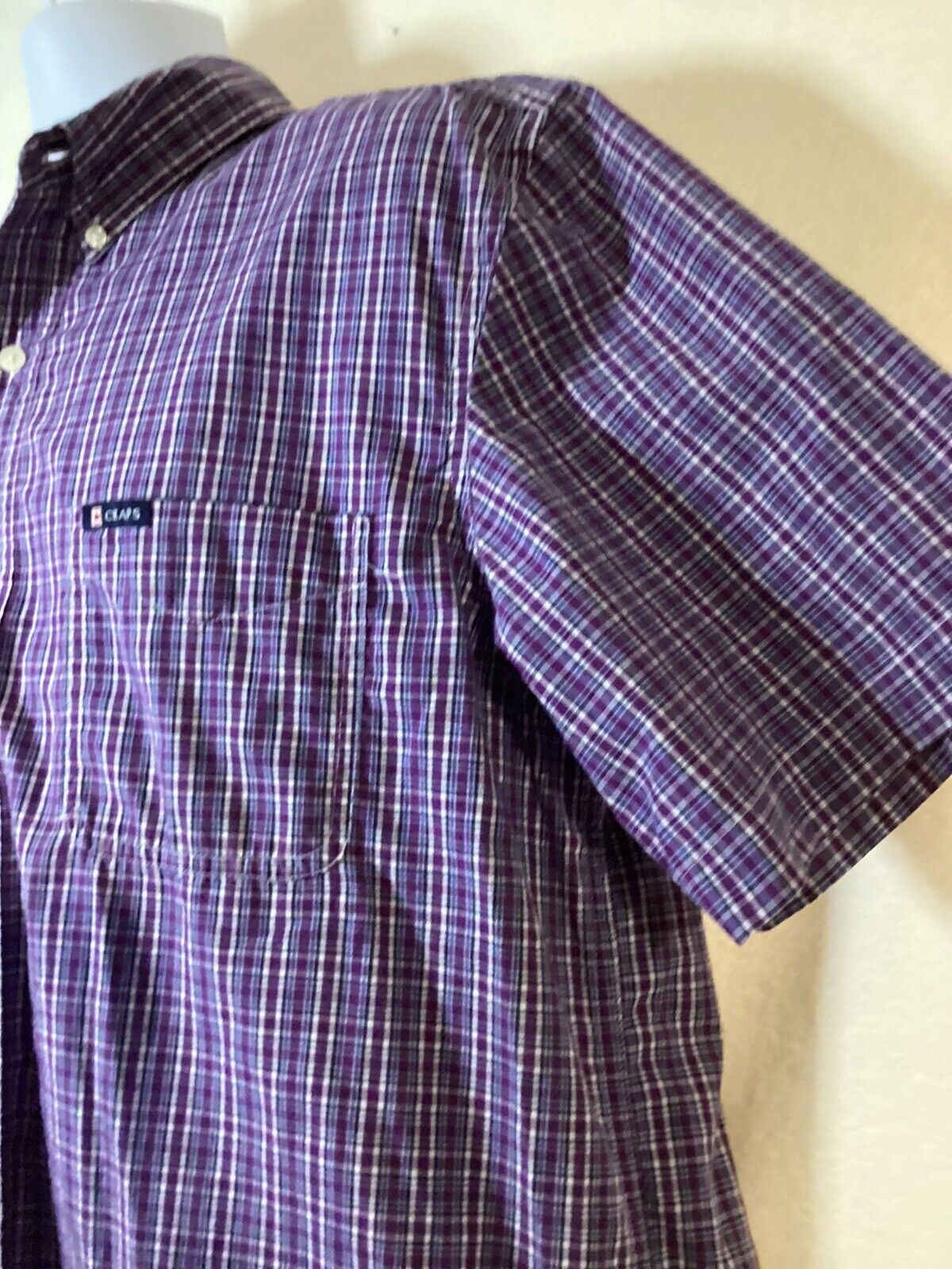 Chaps Button Up Shirt Mens Large Purple Casual Short Sleeve Easy Care