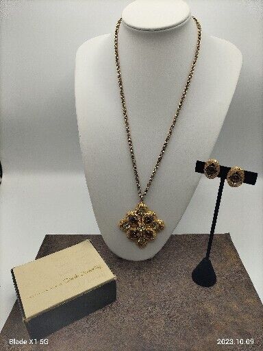 Vintage Sarah Coventry Maltese style Cross Rhinestone Pendant Necklace & Earring