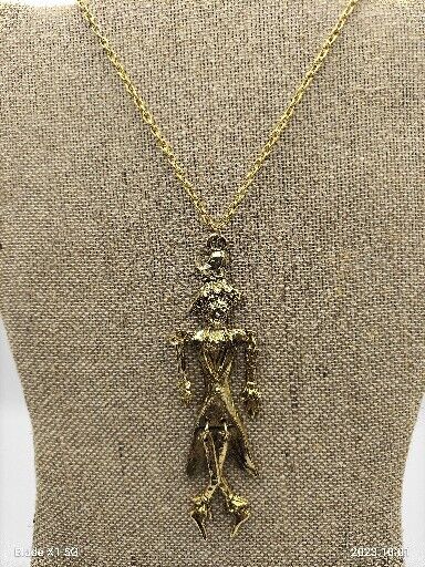 Vintage Scarecrow Gold Tone Movable Articulated Figural Fall Jewelry Necklace