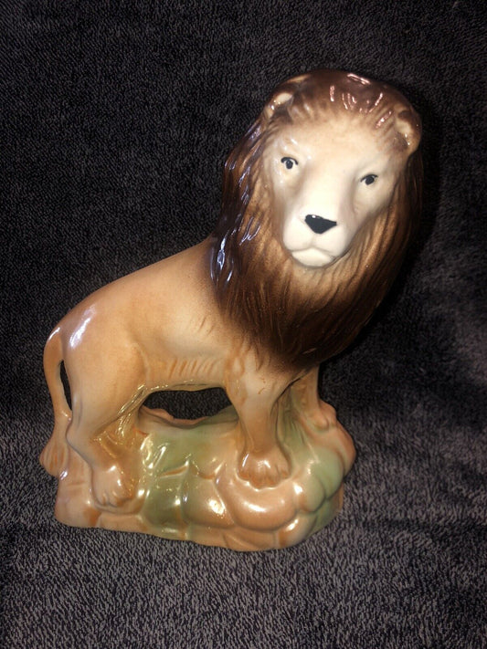 Vintage Ceramic Lusterware Lion Figurine Statue Made in Brazil Iridescent D4