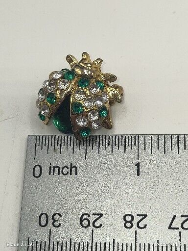 Vintage Green Jelly Belly Style Small Rhinestone Crystal Lady Bug Pin Brooch