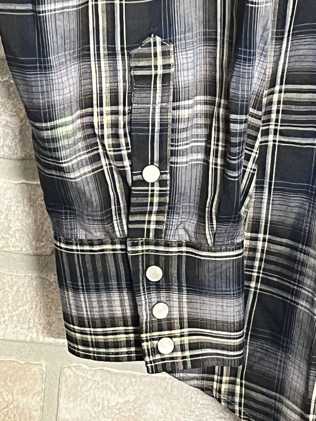 Roper Western Shirt Men’s Size M Long Sleeve Pearl Snaps Blue Plaid Pockets EUC