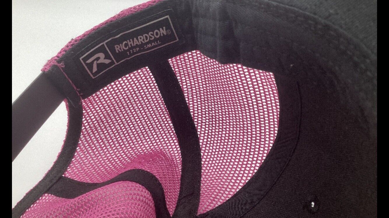 Richardson Snap Back Truckers Hat Pink And Black Ladies Logo K B.