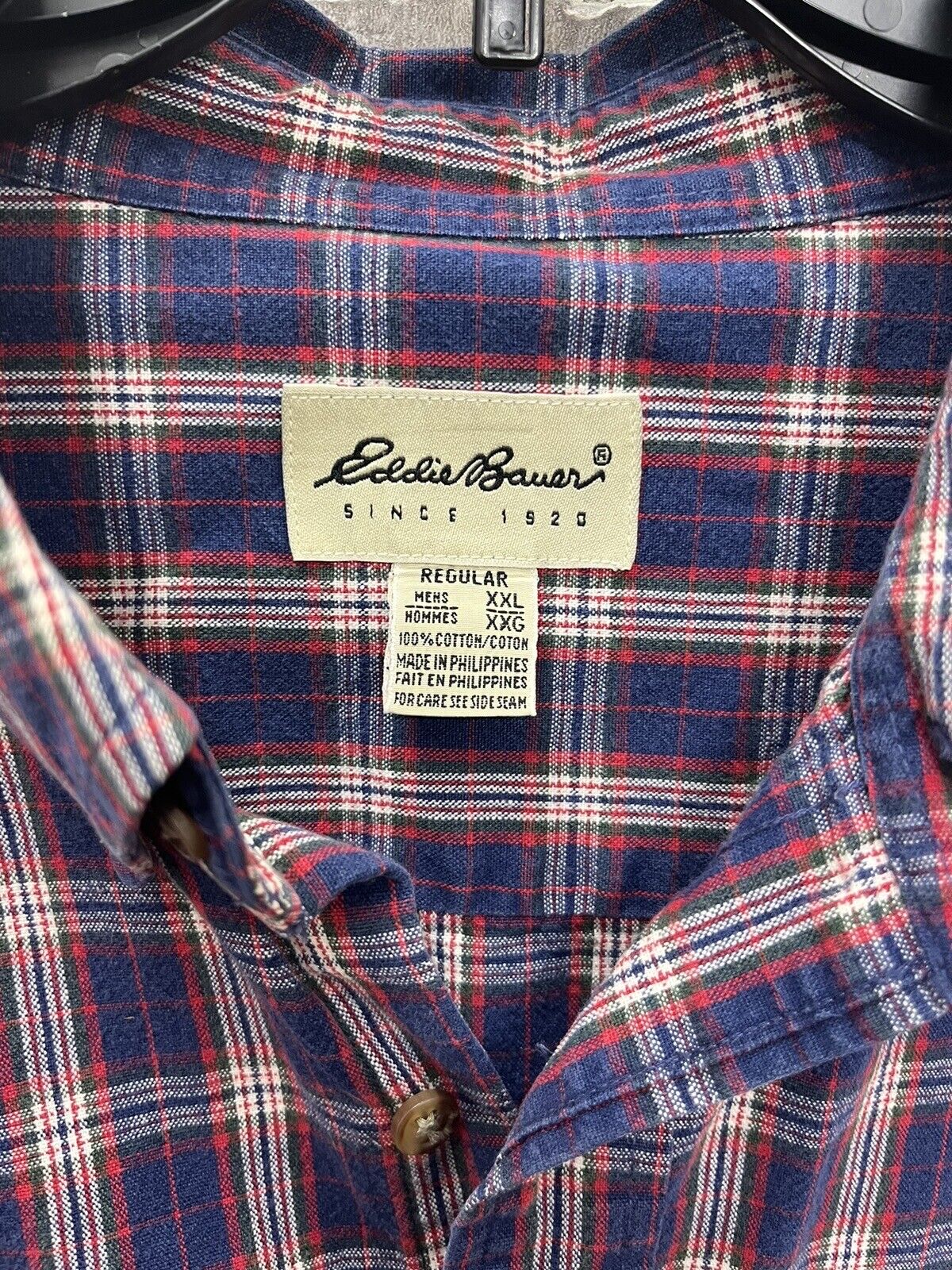 VINTAGE Eddie Bauer Heavy Blue Tartan Plaid Long Sleeve Button Up Shirt MensXL