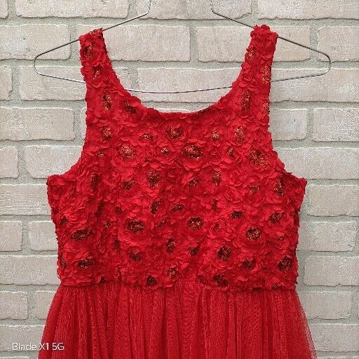 JUSTICE Red Floral Sequin Tulle Midi Sleeveless Dress Size 20 Plus