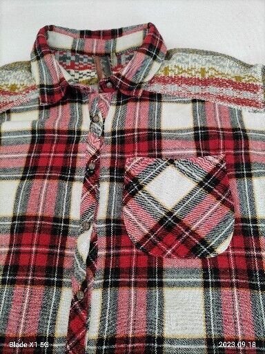 Aratta Silent Journey Cozy Red Plaid Buttondown Tunic Blouse Shirt Size S