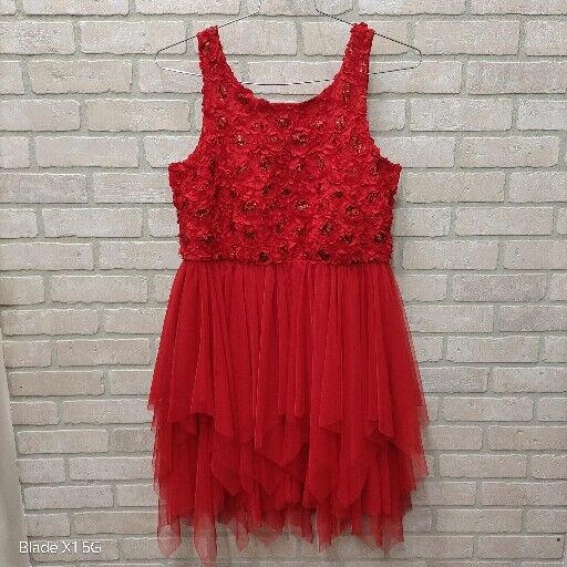 JUSTICE Red Floral Sequin Tulle Midi Sleeveless Dress Size 20 Plus