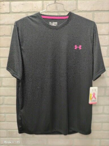 Under Armour Heat Gear Loose Fit Mens Power In Pink Sports SZ 2XL Black Shirt