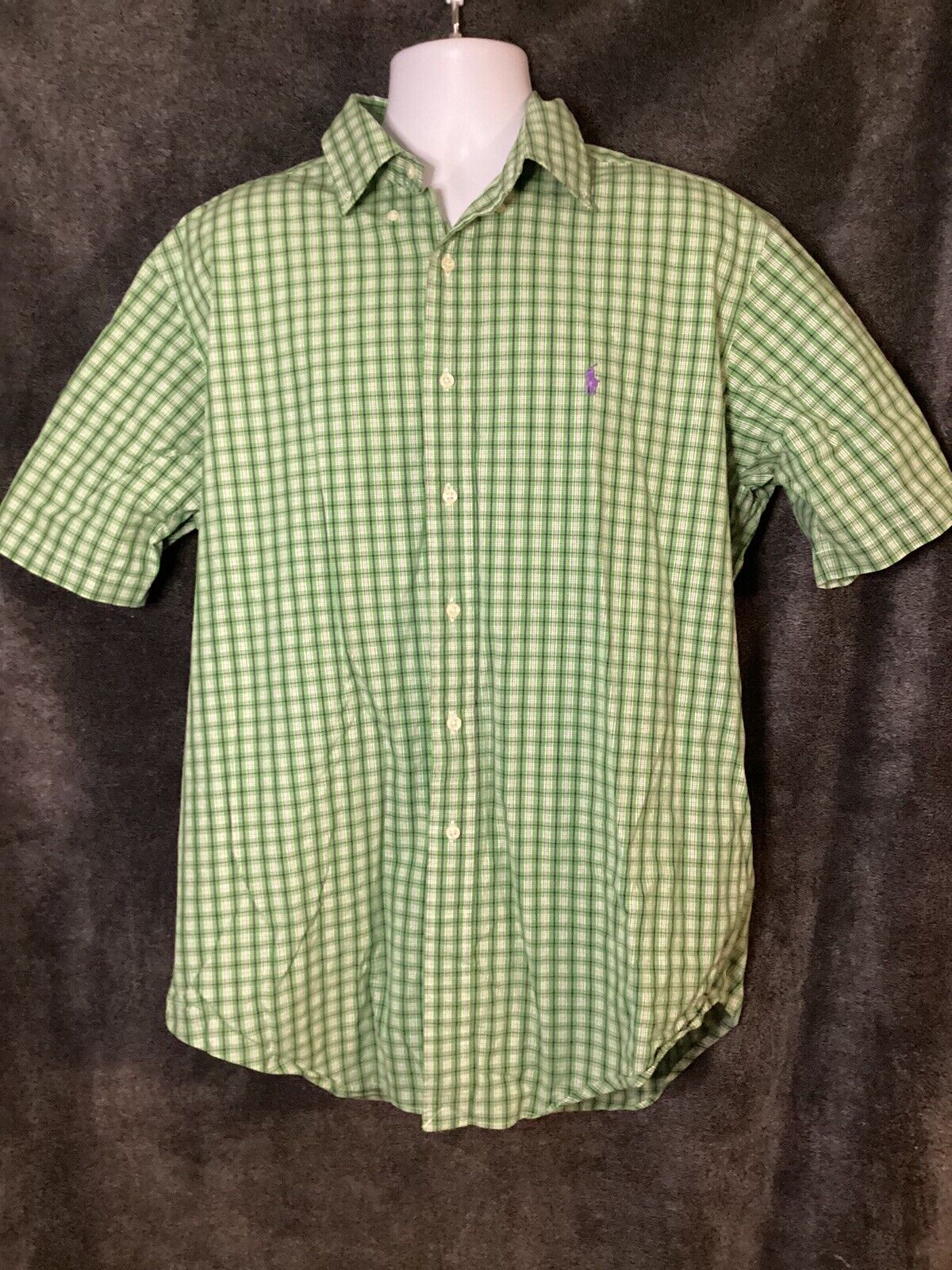 RALPH LAUREN Men’s Classic Fit Short Sleeve Green plaid ￼Check Shirt ￼L