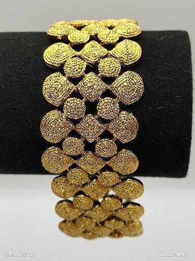 Vintage JJJ Chunky Gold Tone Textured Nugget Flexible Wide Fashion Bracelet