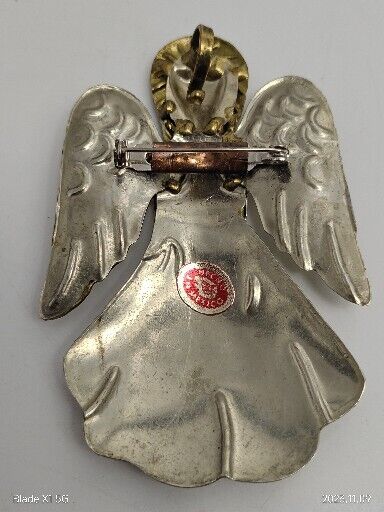 Vintage Signed SJ Supreme Jewelry Gold Tone Christmas Angel Metallic Brooch Pin