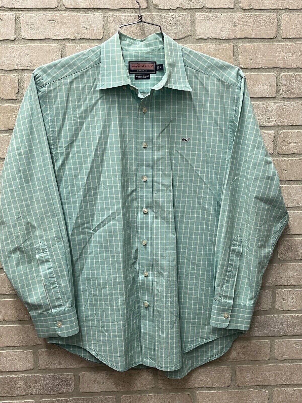 Vineyard Vines Whale Shirt Mens Long Sleeve aqua Plaid Casual Shirt Medium