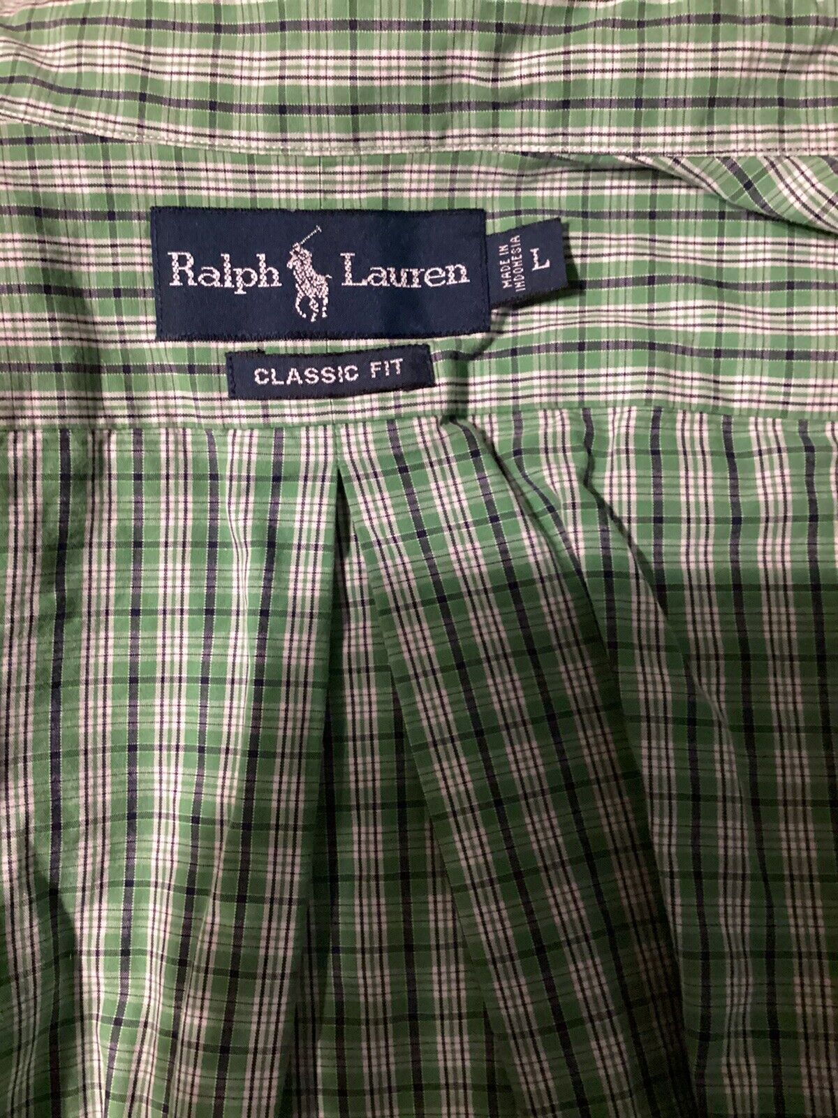 RALPH LAUREN Men’s Classic Fit Short Sleeve Green plaid ￼Check Shirt ￼L