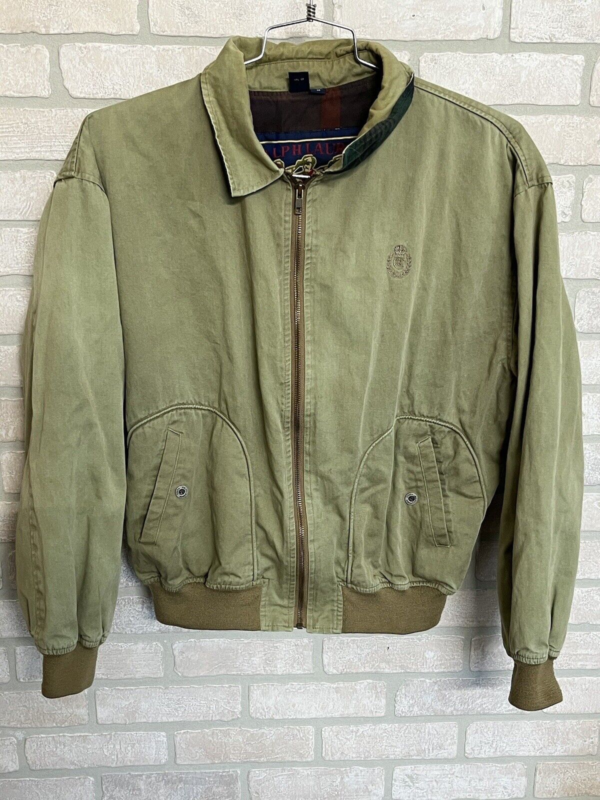 Vintage Ralph Lauren Chaps Jacket Size M Coat ￼ Classic High-Quality Khaki Plaid