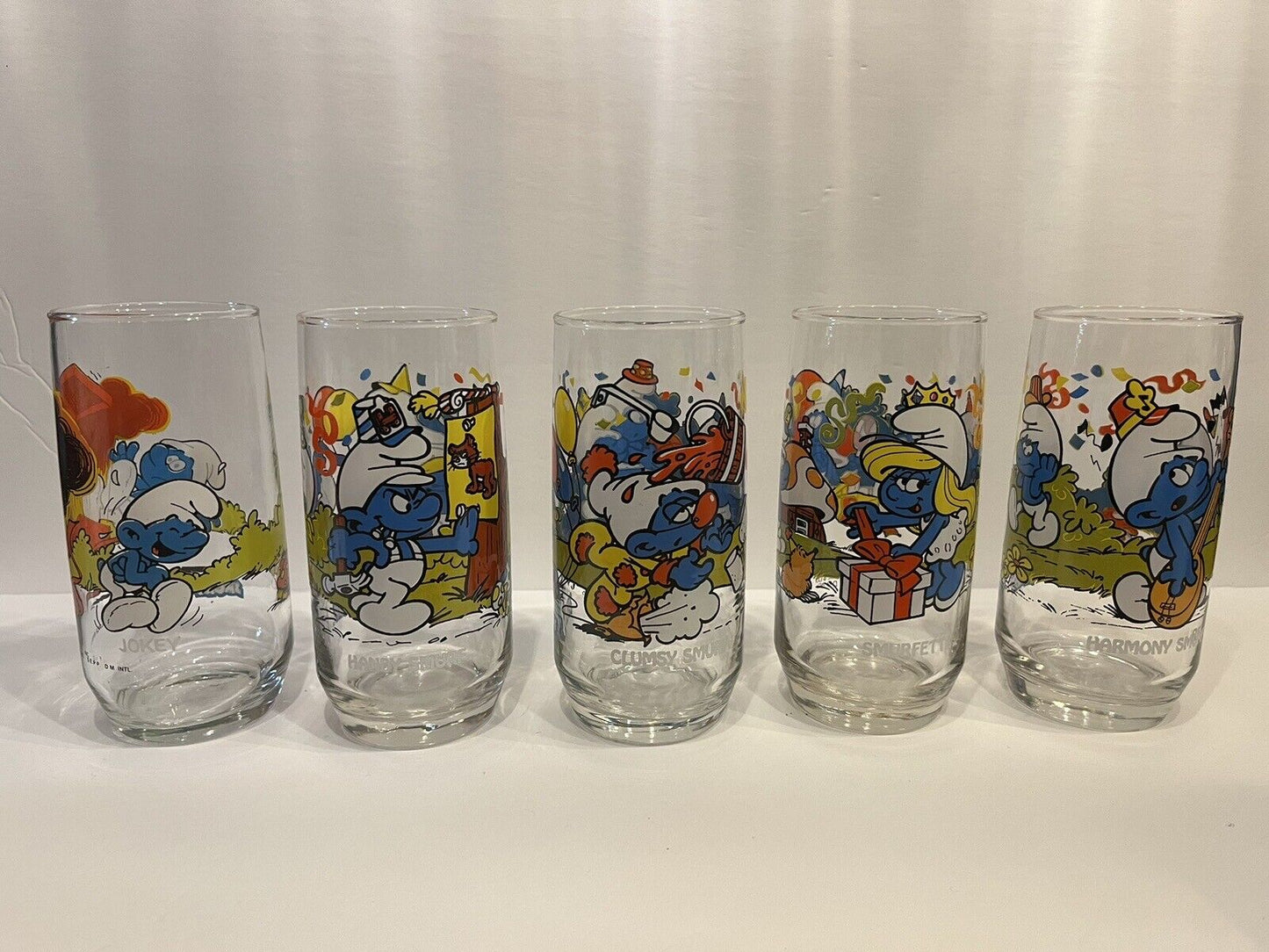 Vintage Hardee's Peyo Smurf Glasses 1982/1983 Wallace Berry Lot Of 5