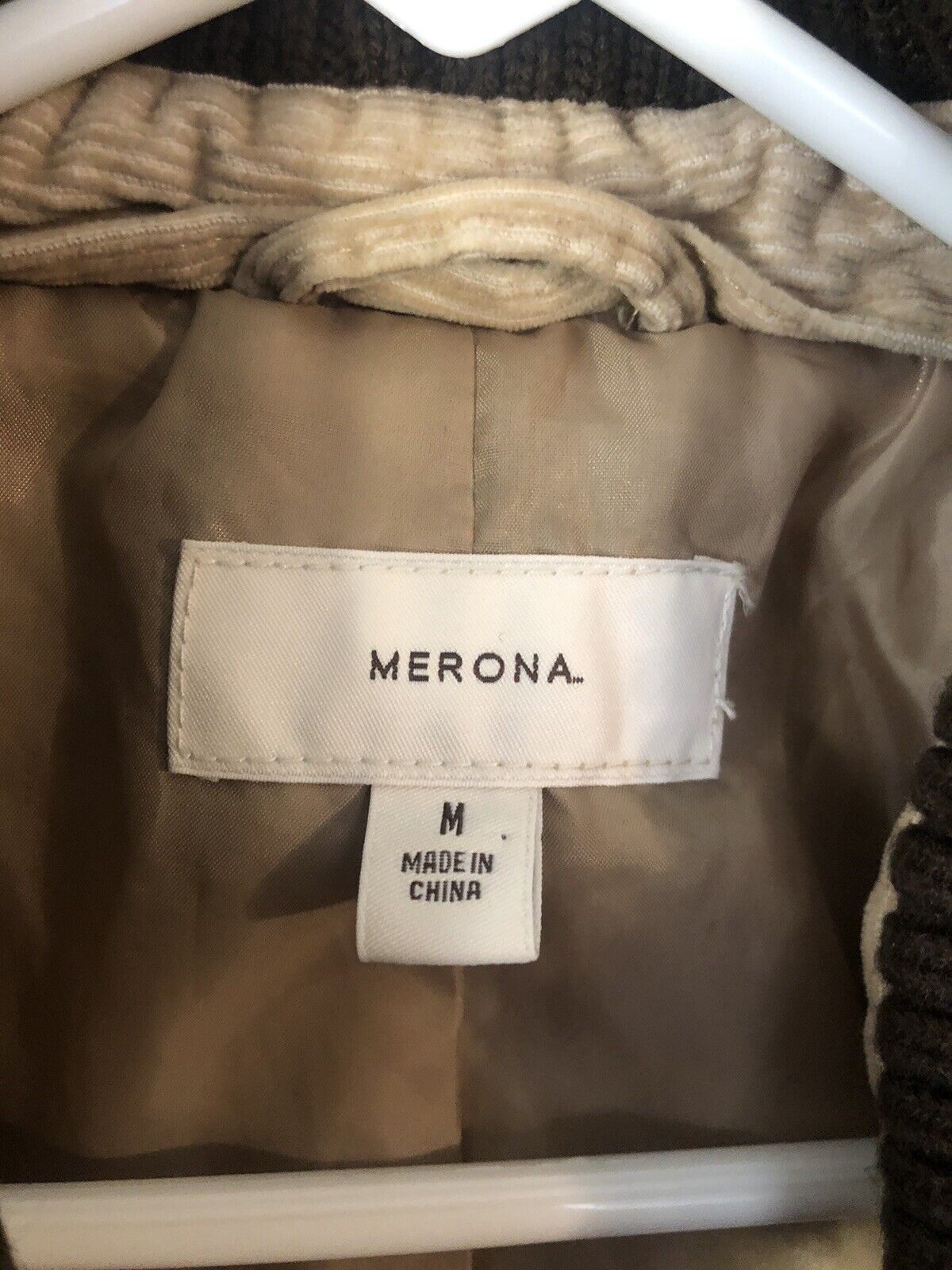 Corduroy Merona Womens Beige Button Up Jacket Coat With Belt Size Medium