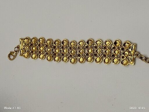 Vintage JJJ Chunky Gold Tone Textured Nugget Flexible Wide Fashion Bracelet