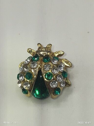 Vintage Green Jelly Belly Style Small Rhinestone Crystal Lady Bug Pin Brooch