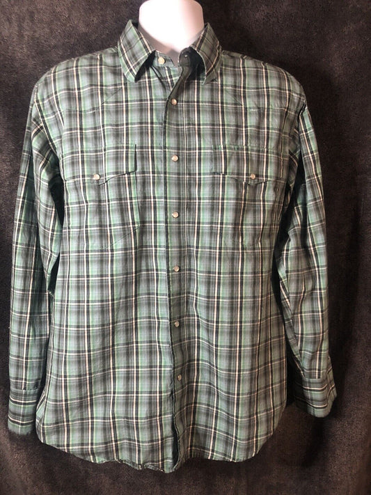 wrangler long-sleeve pearl button plaid dress up casual shirt size L/G/G RN13027