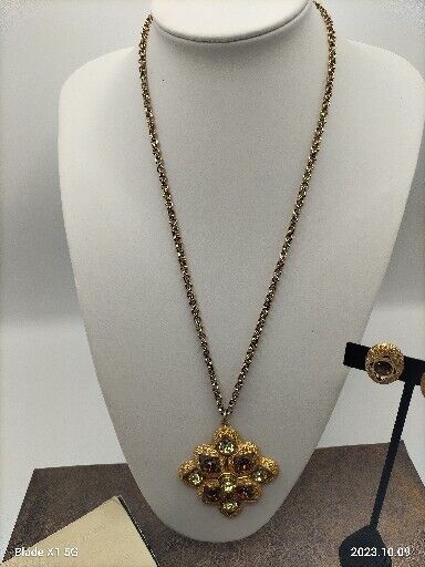 Vintage Sarah Coventry Maltese style Cross Rhinestone Pendant Necklace & Earring