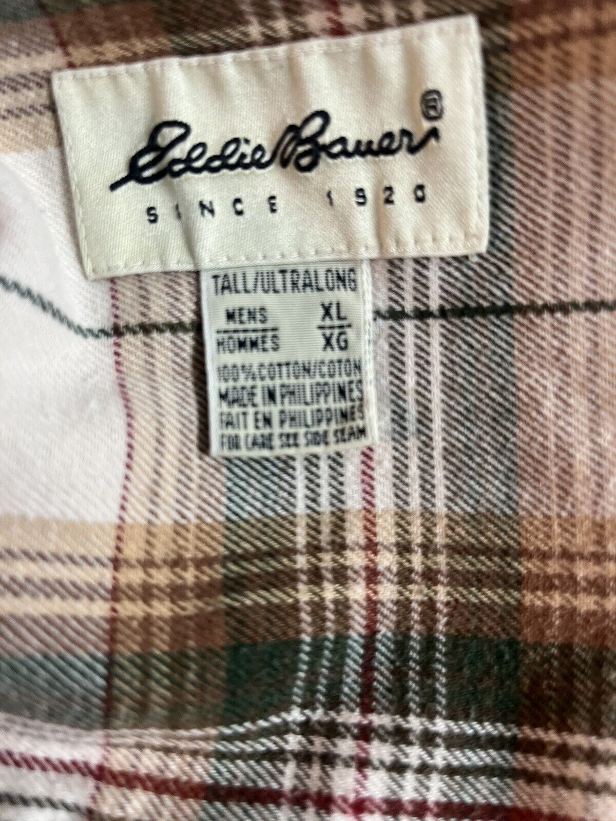 Eddie Bauer Flannel Shirt Mens XL Brown Plaid Button Up Long Sleeve Outdoor Work