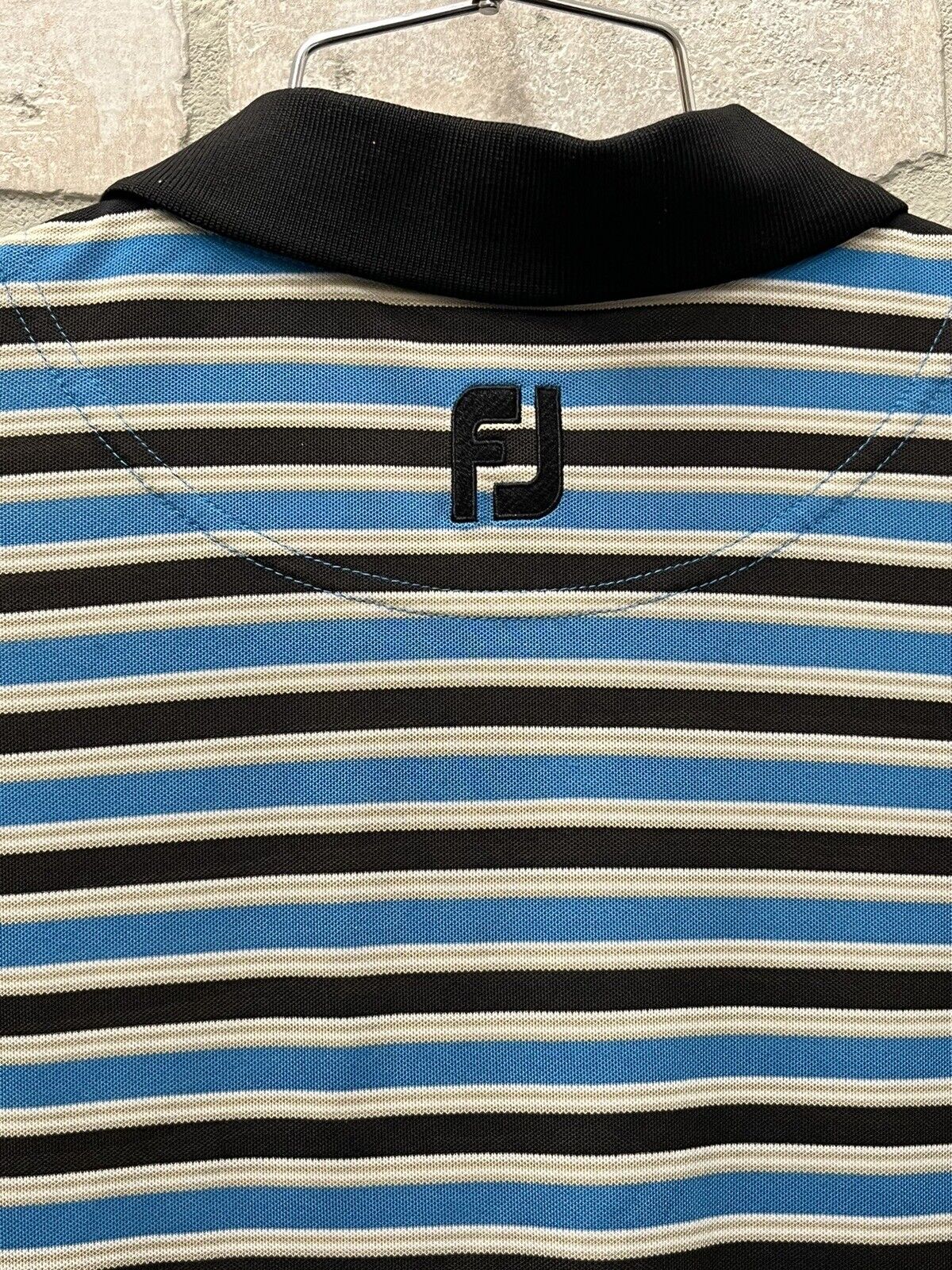 FootJoy Shirt Medium Blue Striped Polo Golf Short Sleeve L Tall