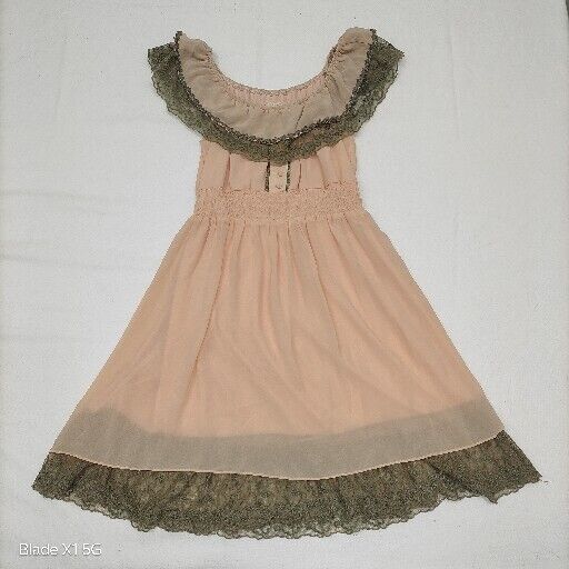 Anthropologie a'reve Women Lace Layers Sheer Boho Cottage Western Dress Peach M