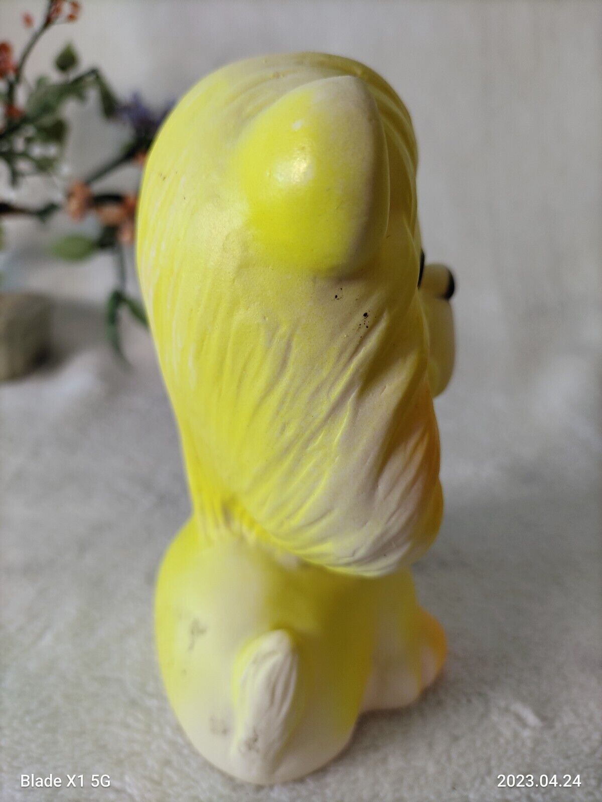 Cute! Vtg yellow 1972 Lion Baby Squeaky Toy Rubber  5” Tall Squeaker Works Great