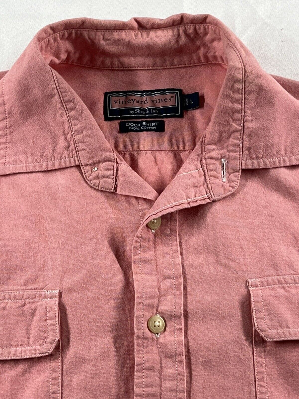 Vineyard Vines LARGE PINK Dock Shirt Men's LONG SLEEVE 100% Cotton Pockets Whale