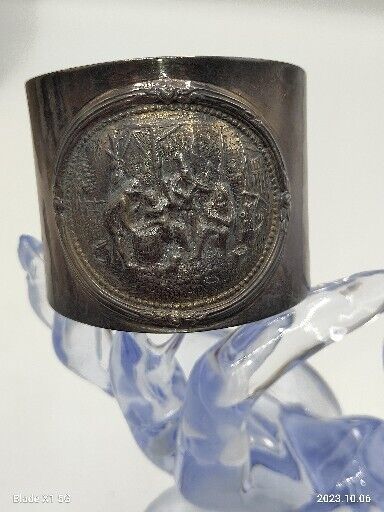 Vintage Hans Jensen Silver Plated Folk Scene Wide Cuff Bracelet Signed Demark