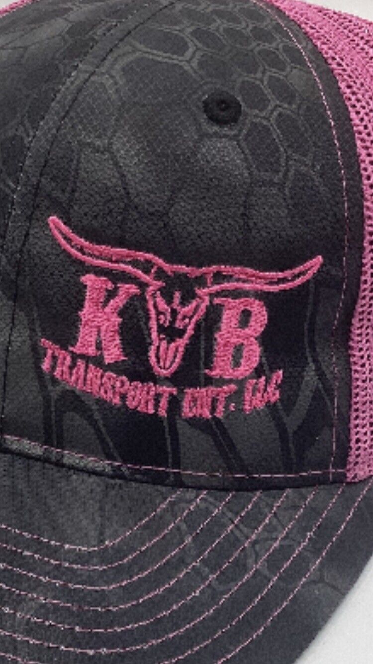 Richardson Snap Back Truckers Hat Pink And Black Ladies Logo K B.