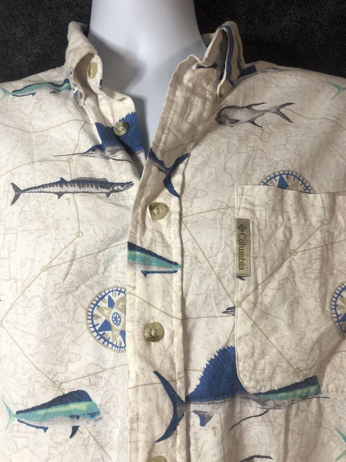 JOE MARLIN Men's Shirt Short Sleeve Button Down Fishing 100% Cotton.Size L