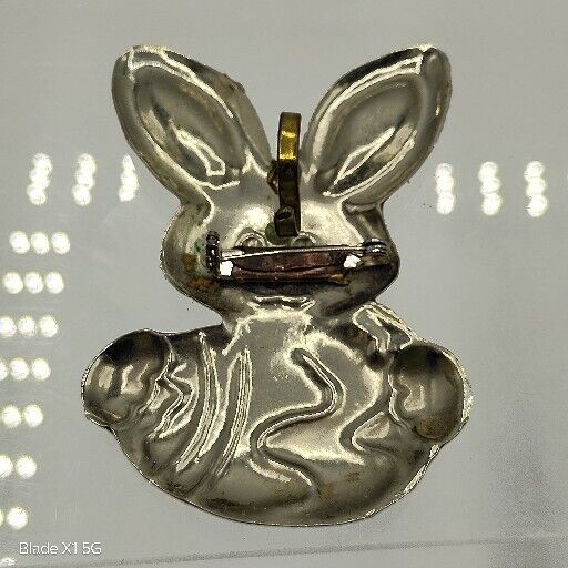 Vintage Silver Copper Gold Tone Large Easter Bunny Rabbit Brooch Pendant Pin