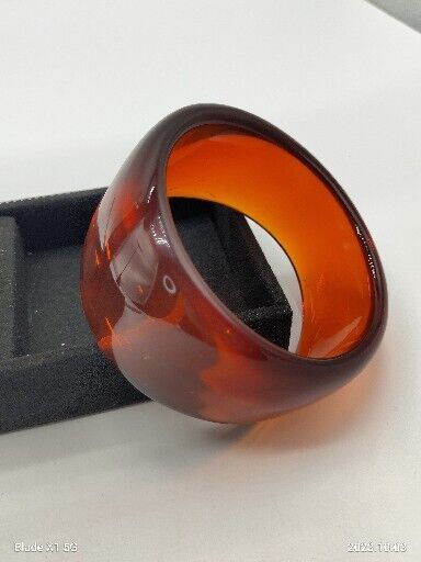 Vintage Large Chunky Bangle Cuff Lucite bracelet modern uneven round Amber Color