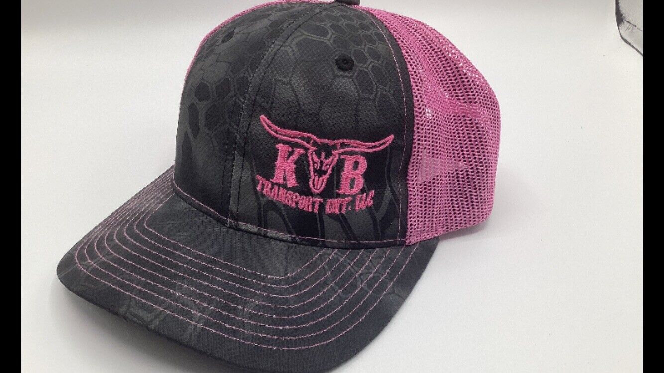 Richardson Snap Back Truckers Hat Pink And Black Ladies Logo K B.