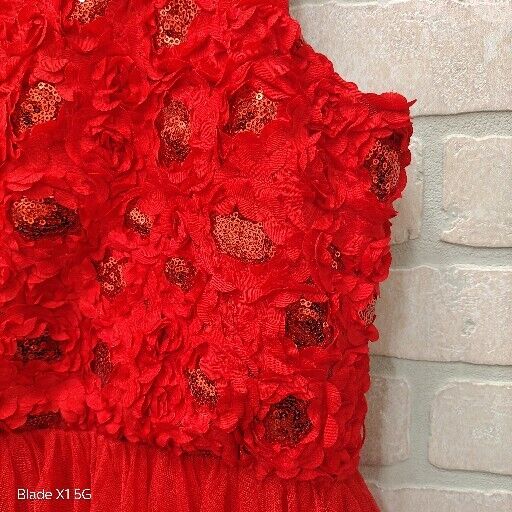 JUSTICE Red Floral Sequin Tulle Midi Sleeveless Dress Size 20 Plus