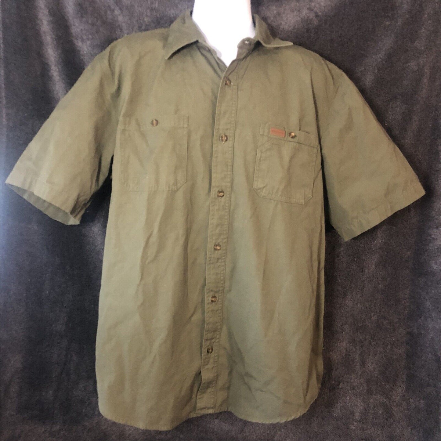 Carhartt Short Sleeve Button Up Rugged loose Green shirt  size Large