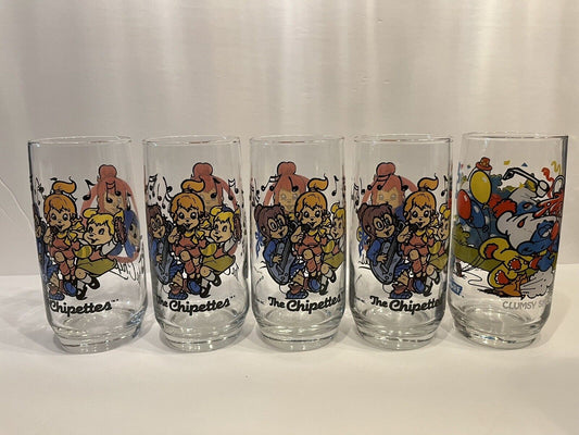 Vintage Chipetts Drinking Glasses 1985 Lot Of 4 Chipmunks 1 ￼ bonus Smurf ￼1983