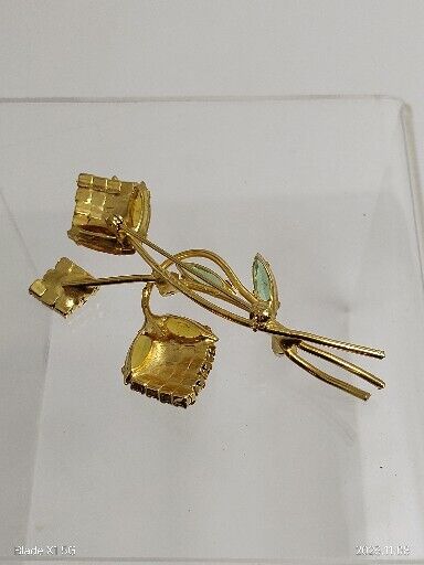 Vintage Topaz  Rhinestone Crystal Abstract Floral Navettes Brooch Pin Art Deco