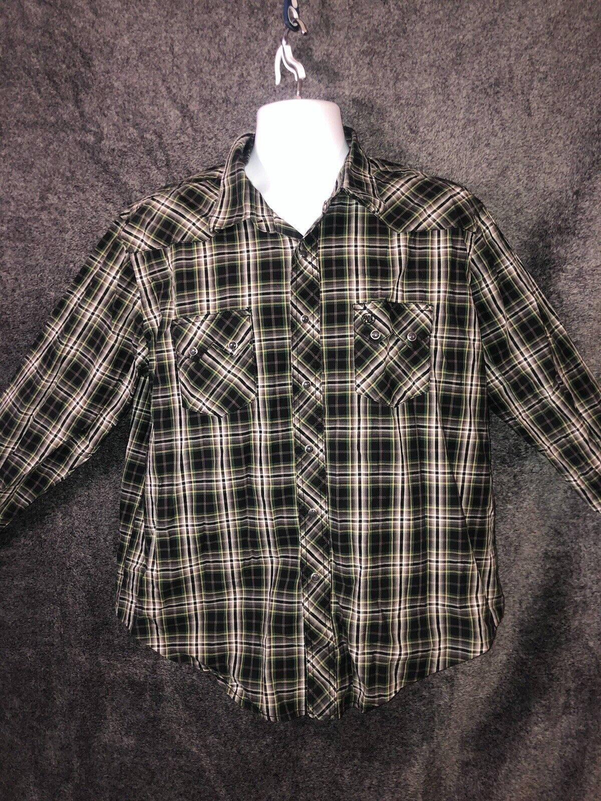 Wrangler Longsleeve Shirt ￼Mens Size XL/XG/TG Green Plaid Pearl Western cowboy